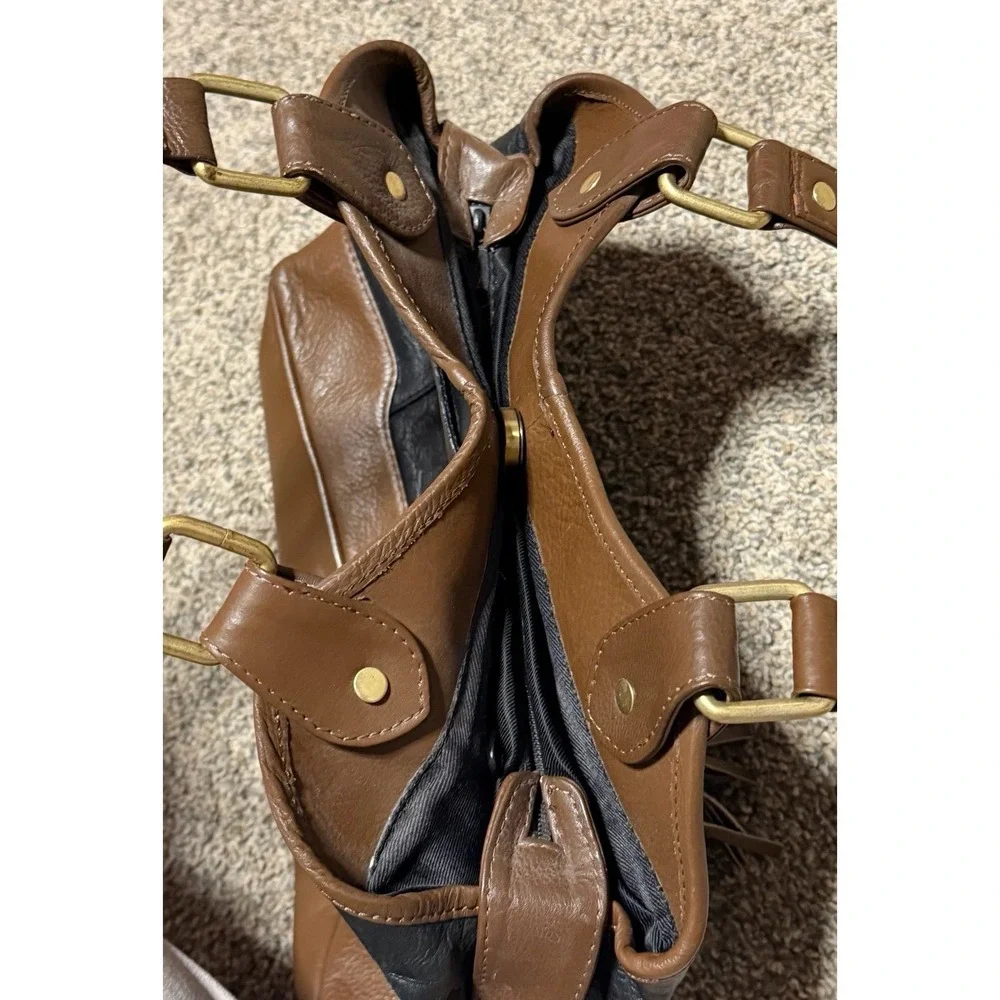 Great‎ American Leather Works Leather Satchel Purse Brown Black Tassel Bag